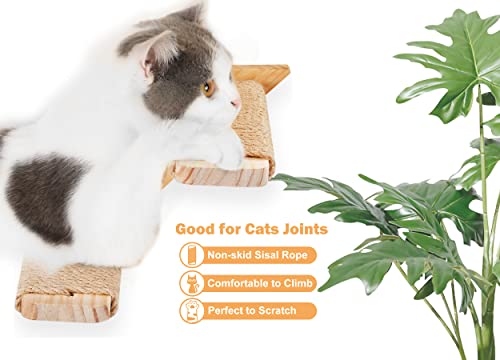 Cat Wall Climbing Shelf, 2 pcs 4 Step Wall-Mounted Ladder with Sisal Scratching Rope N8747