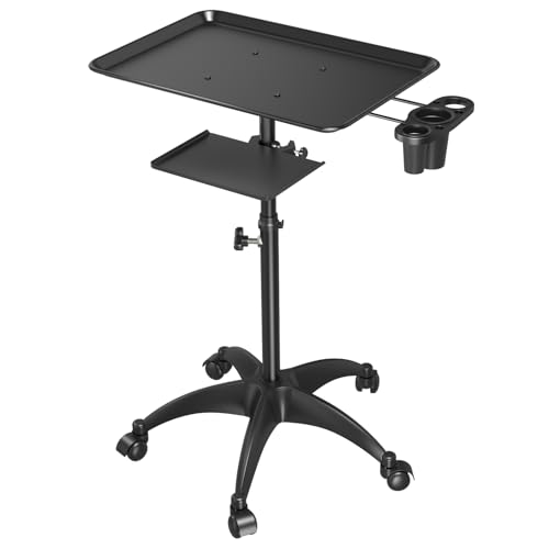 Black Adjustable Height Aluminum Salon Tray Cart with Wheels A683630