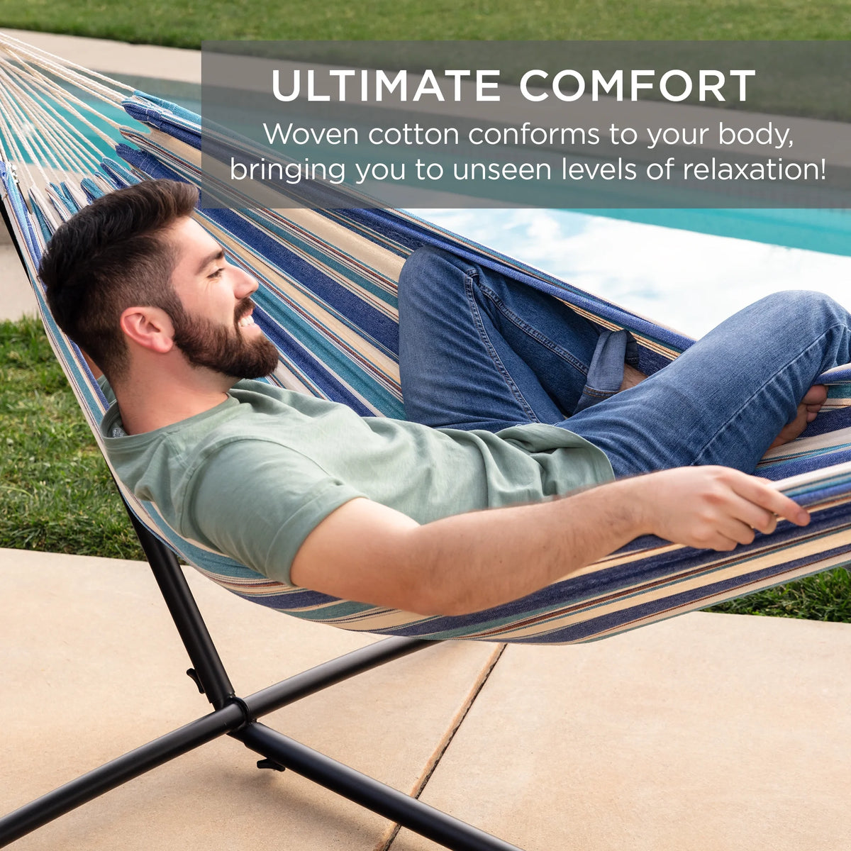Ocean Cotton Double Hammock with Stand and Carrying Bag N17318