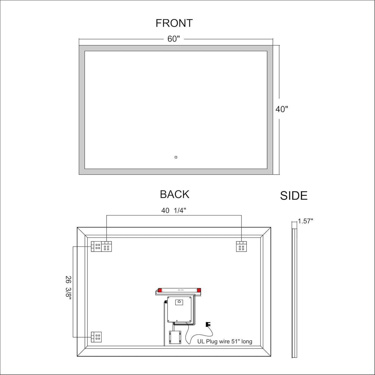 Dimmable LED Bathroom Mirror Wall Mounted Vanity Mirror with Touch Button B5544