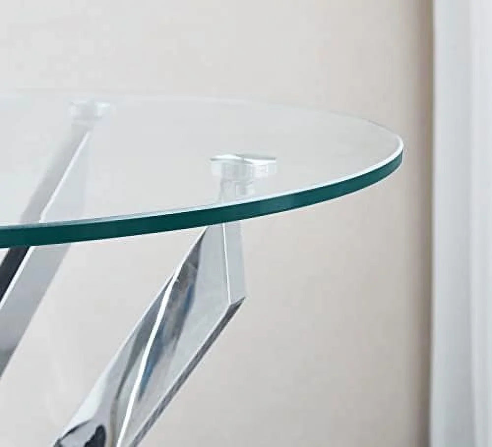 Round Glass End Table with Chrome Legs T155