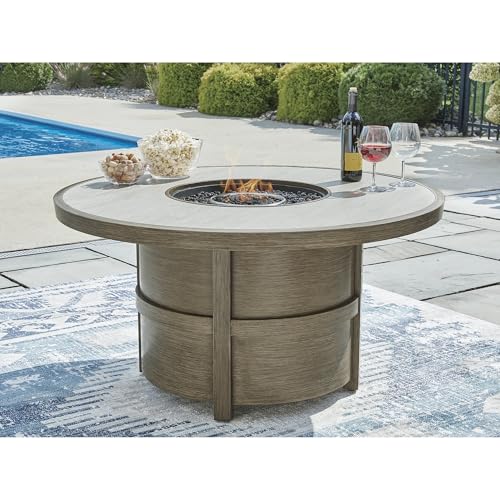 Light Brown Beige Sintered Stone Outdoor Fire Pit Table E672930