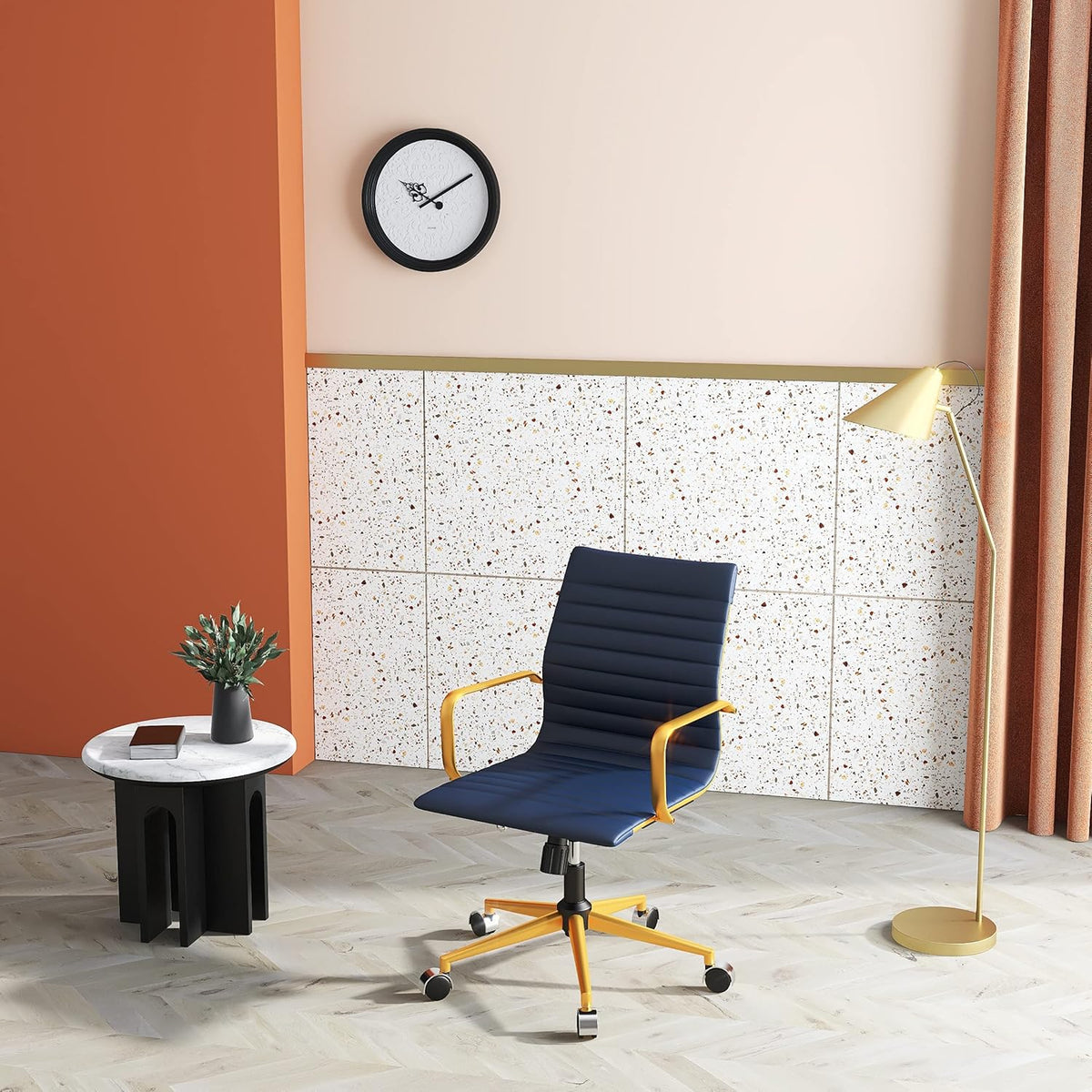 Gold and White Office Chair with Arms and Wheels Y281581