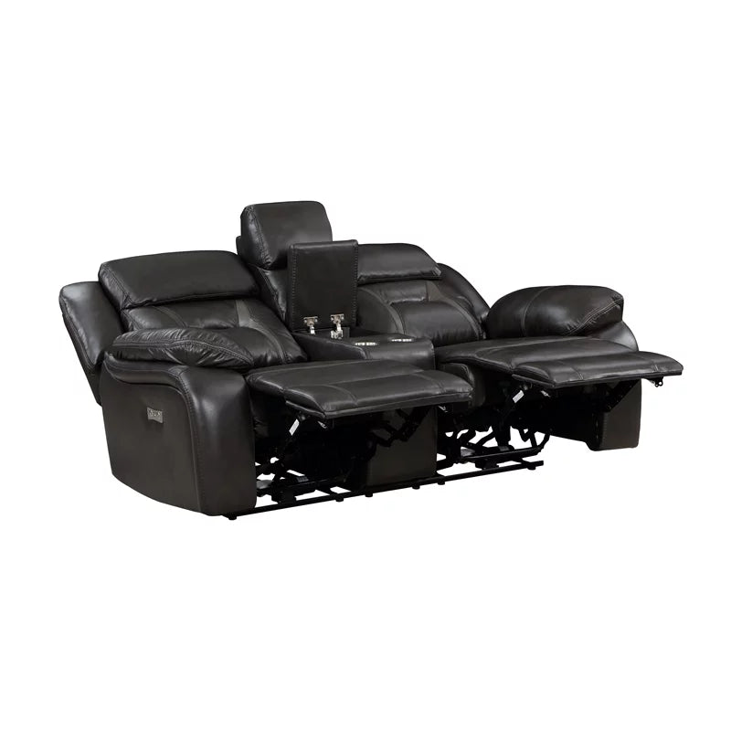 Dark Gray Faux Leather Power Double Reclining Loveseat O491668