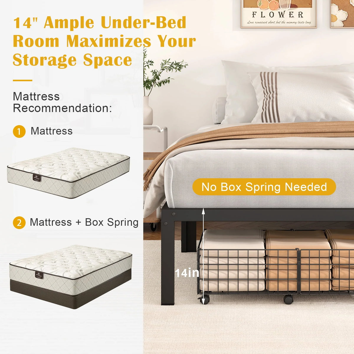 Queen Size Black Metal Platform Bed Frame K202195