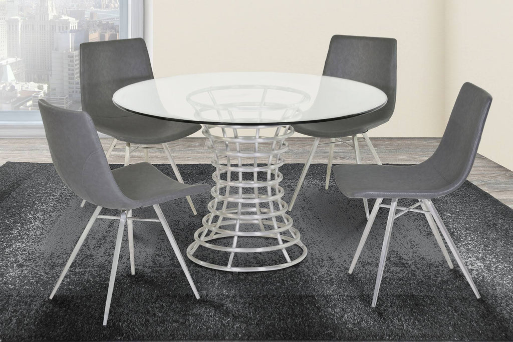Brushed Stainless Steel Dining Table with Clear Glass T566015