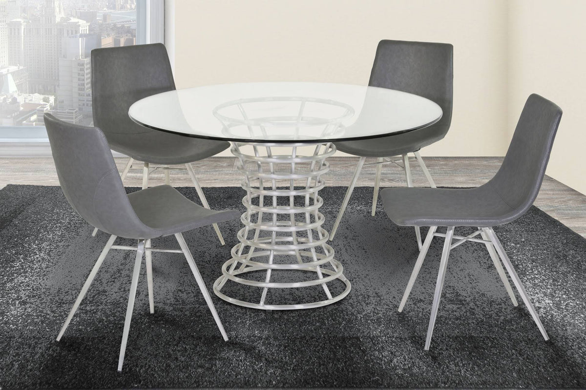 Brushed Stainless Steel Dining Table with Clear Glass T566015