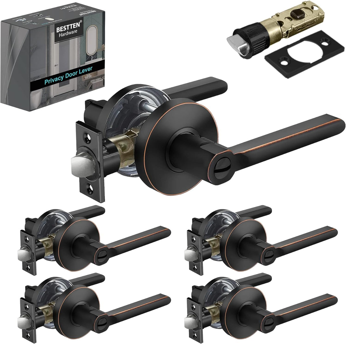 Oil Rubbed Bronze Privacy Door Handle with Removable Latch Plate K47410