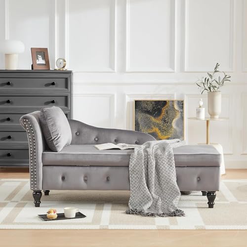 Dark Gray Velvet Chaise Lounge with Lumbar Pillow X338