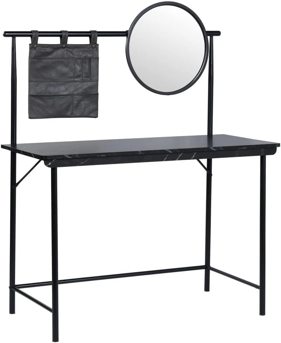 Black Vanity Desk with Removable Circular Mirror E5701