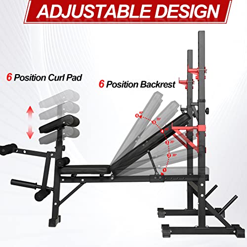 Weight Bench with Squat Rack, Adjustable Bench, Foldable Bench & Barbell Rack Stand, 660Lbs A62377