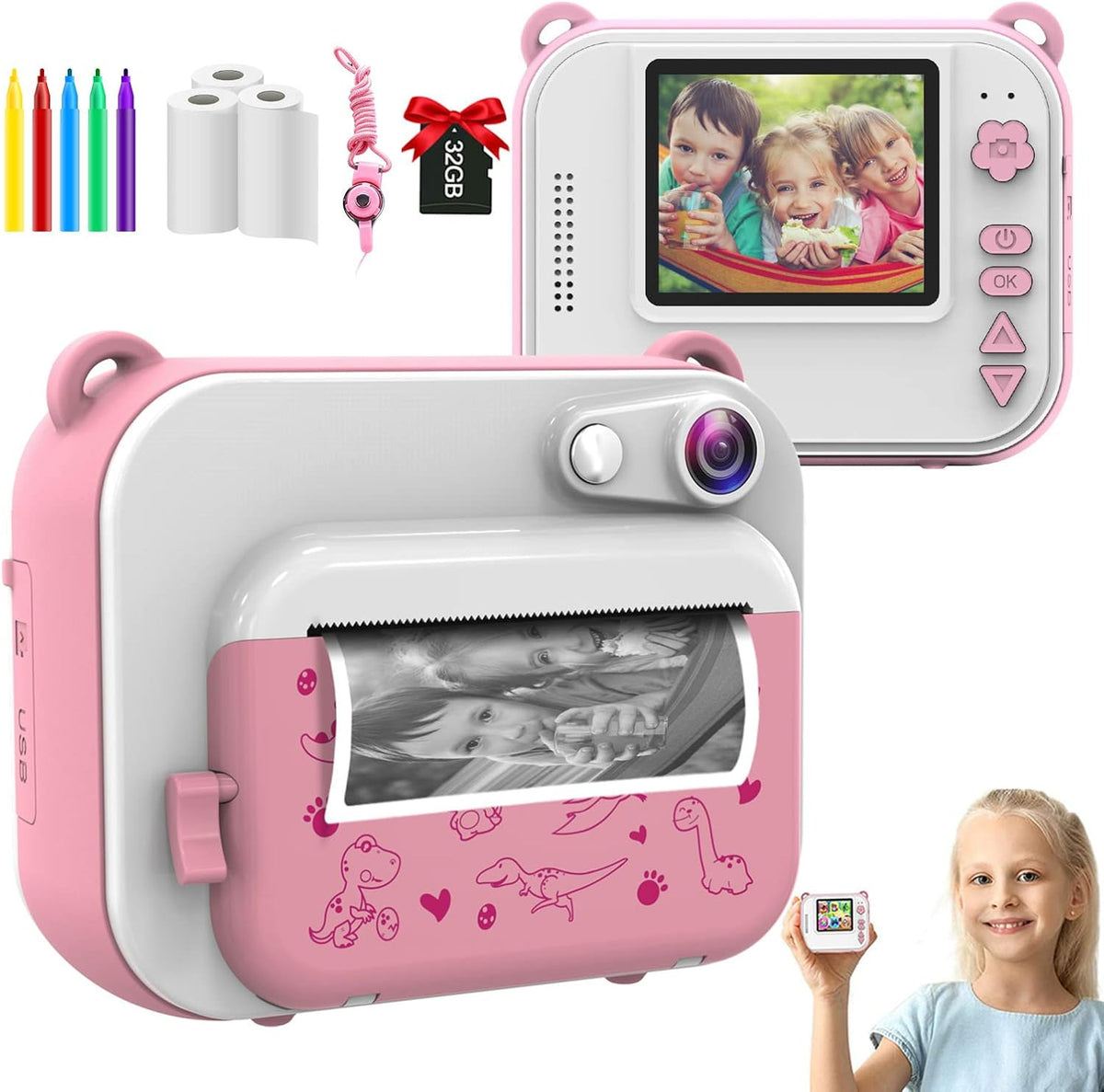 Blue Kids Instant Print Camera with 3 Rolls Print Paper F965