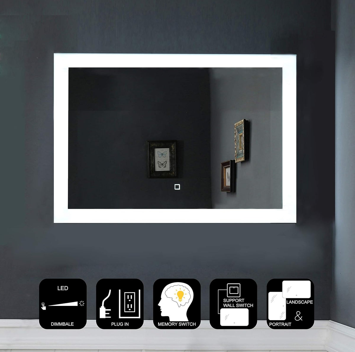 Dimmable LED Bathroom Mirror Wall Mounted Vanity Mirror with Touch Button B5544