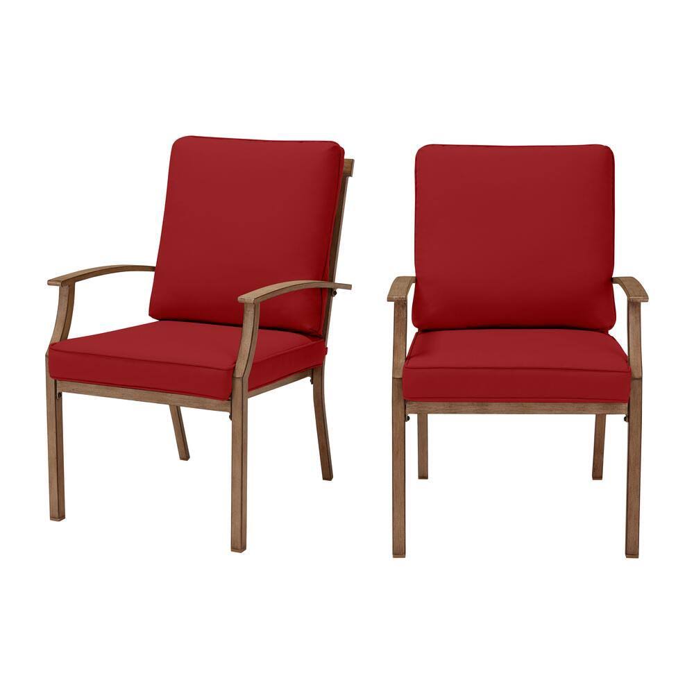 Brown Wicker Outdoor Patio Dining Chair with Red Cushions 2-Pack V265260