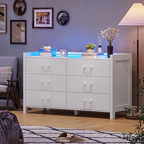 White 6 Drawer Wood Dresser with LED Lights U94607