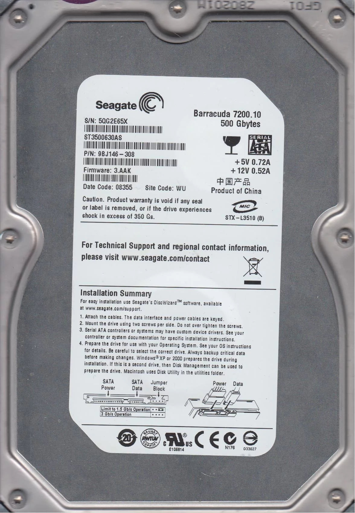 500GB SATA 3.5 Hard Drive U959211