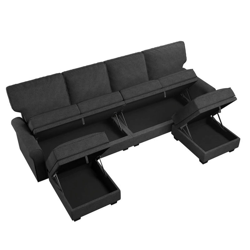 Dark Grey U-Shaped Sectional Storage Sofa with Ottomans M4950