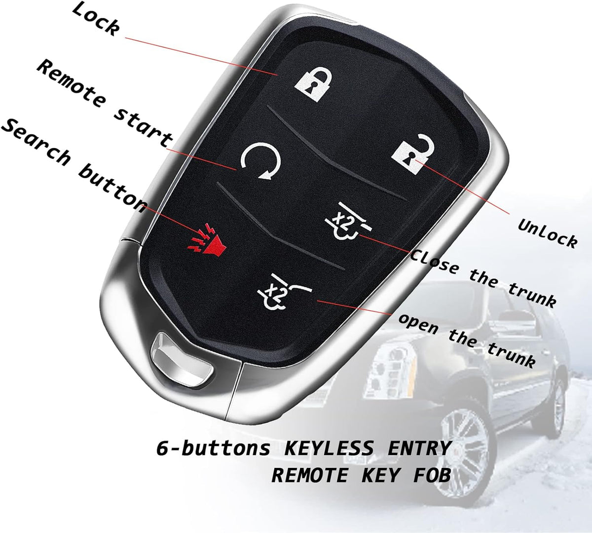 Replacement 6 Buttons Proximity Smart Keyless Entry Remote Fob for Cadillac Escalade and Escalade ESV 2015-2020 315Mhz FCC: HYQ2AB 1 Piece Pack of 2 H41094