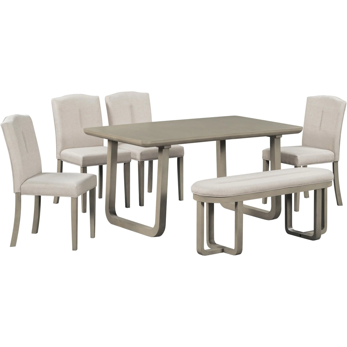 6 Pcs Wood Dining Set with Table 4 Chairs & Bench M948175
