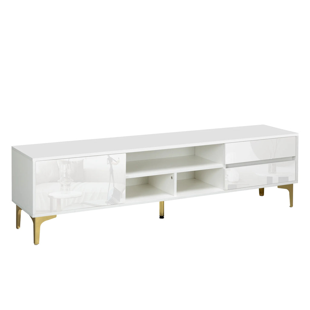 White TV Stand with LED Lights and Gold Metal Legs X316