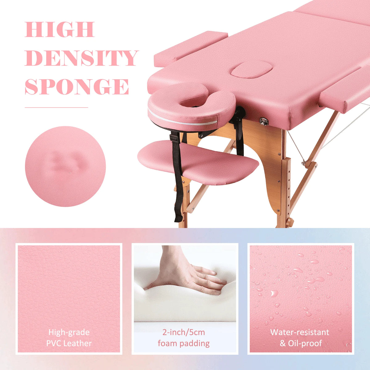 Pink Portable Massage Table 84 Inches 2 Fold Adjustable P695279
