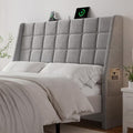 Queen Size Light Grey Linen Upholstered Headboard with Charging Station Y316