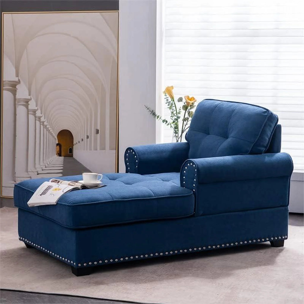 Blue Linen Fabric Indoor Chaise Lounge Z82630