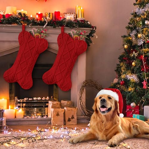 Knit White Bone Shape Dog Christmas Stocking B300556