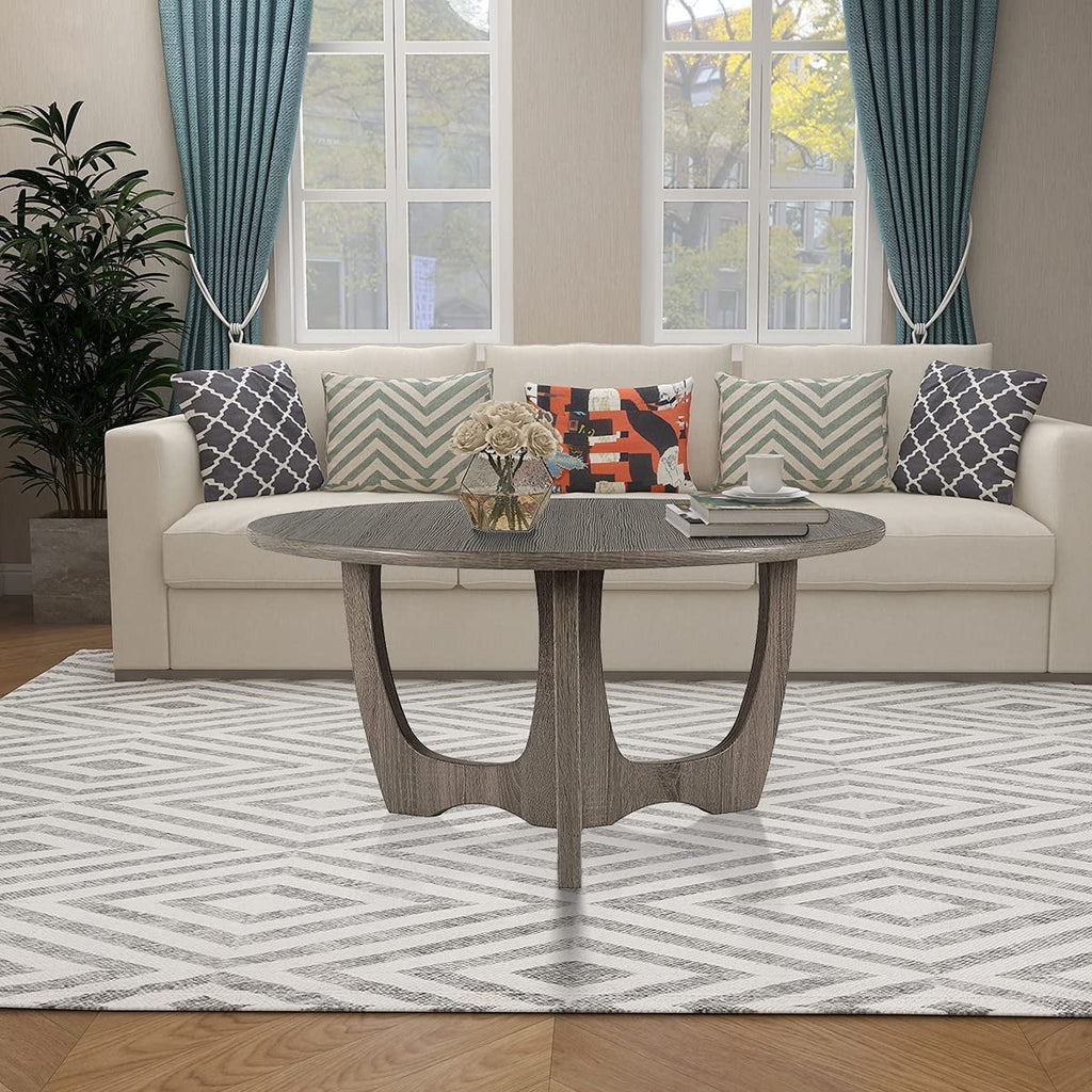 Wooden Round Coffee Table 35.5 x 18 Inches Gray Y6985