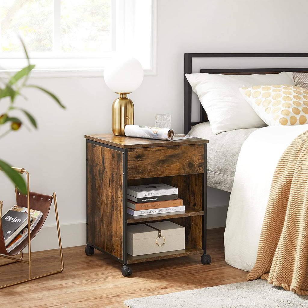 Rustic Brown and Black Nightstand with Lifting Top U3428
