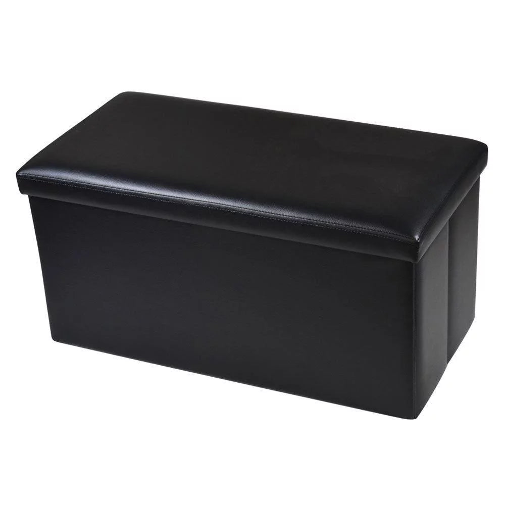 Black Faux Leather Folding Footstool Rectangle Storage Ottoman J203564