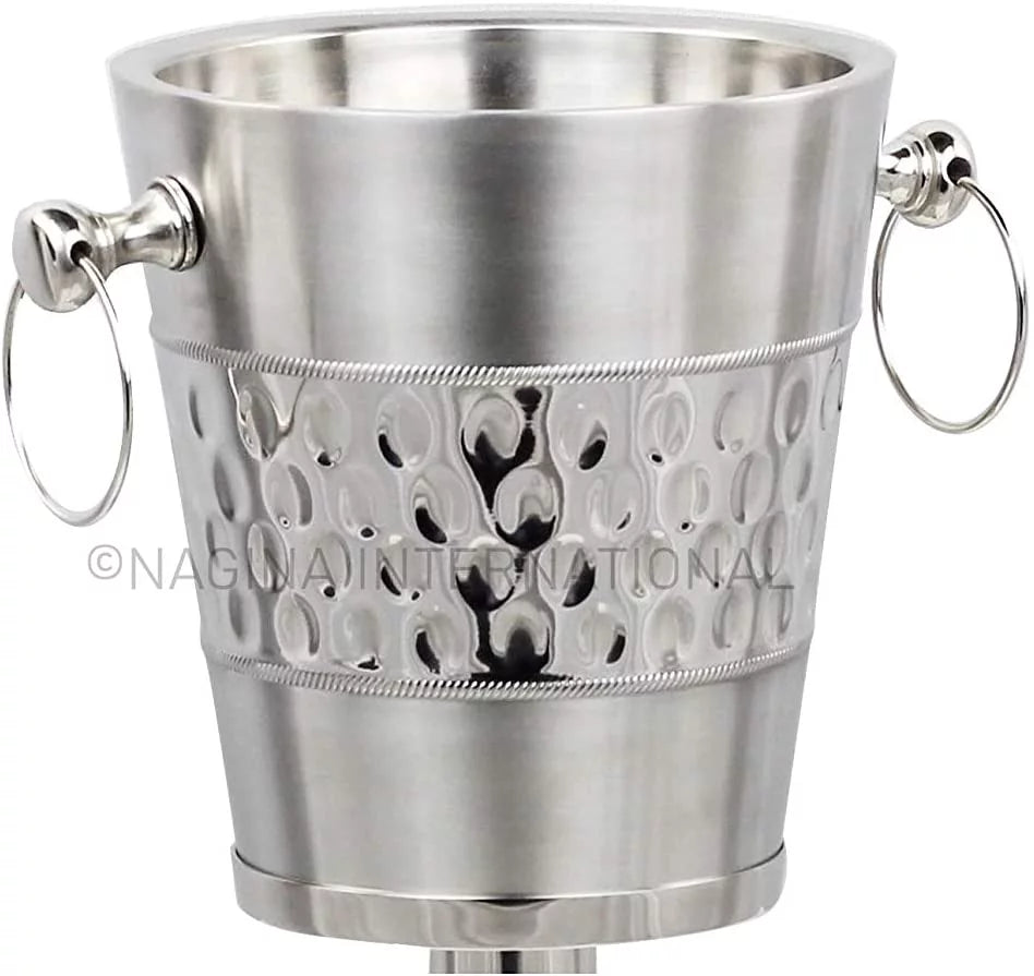 Hammered Brushed Nickel Plated Wine & Ice Bucket with Steel Stand E327599