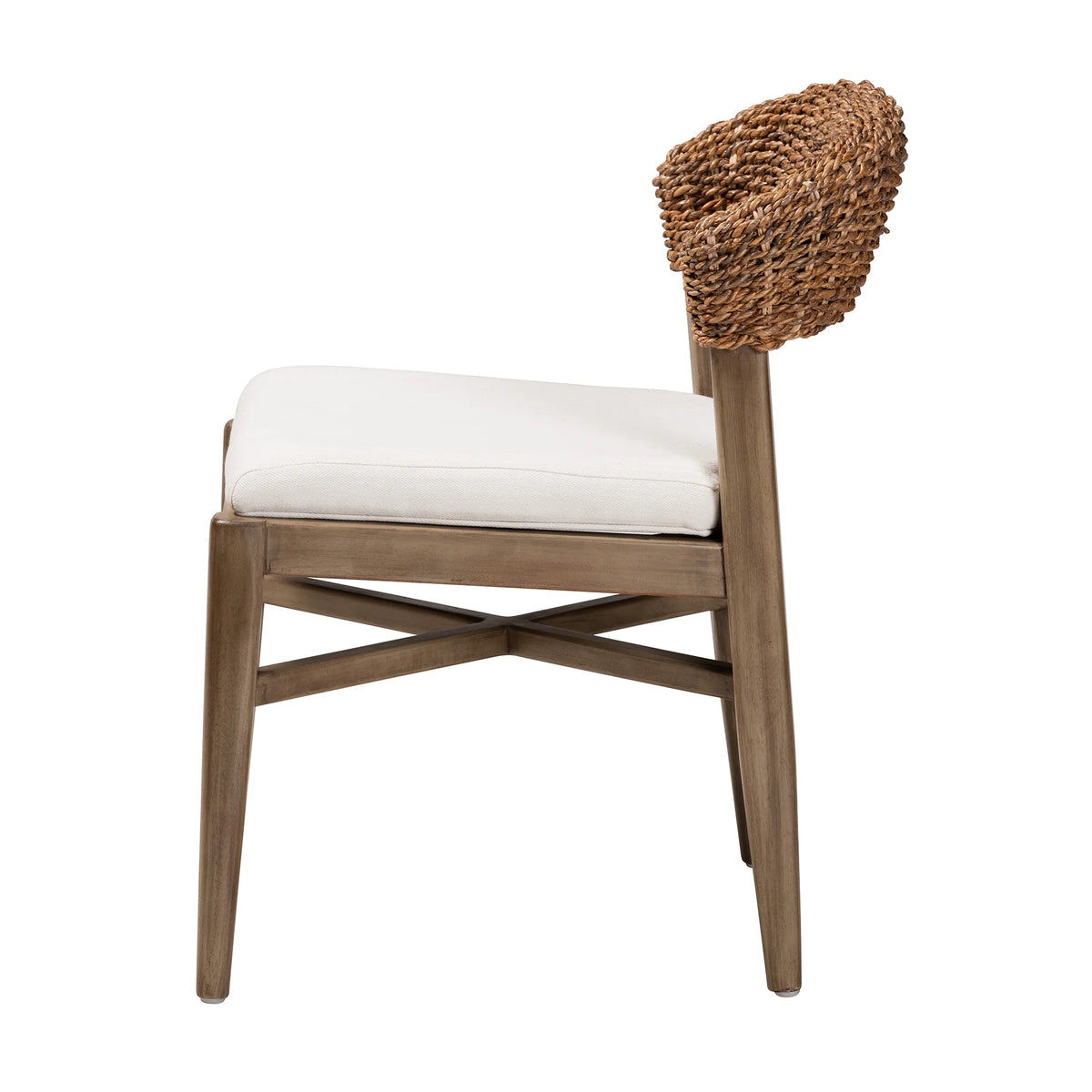 Walnut Brown Mahogany Wood and Rattan Dining Chair E55720