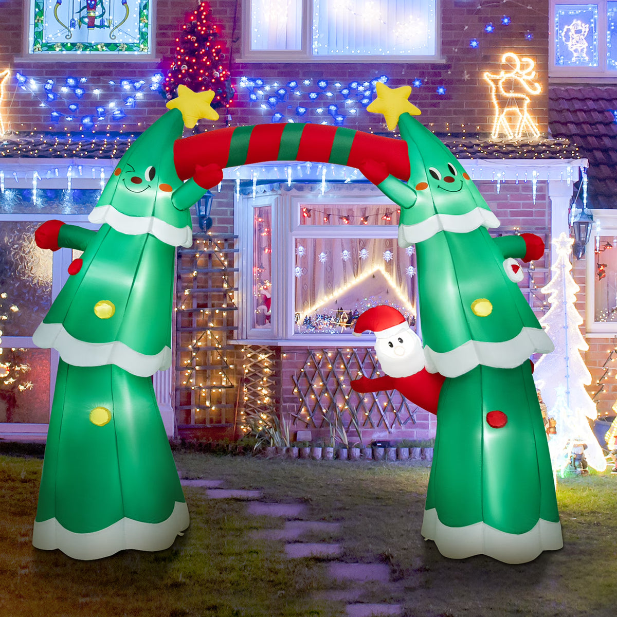 11FT Inflatable Christmas Tree Arch with Santa Claus LED Lights D8770