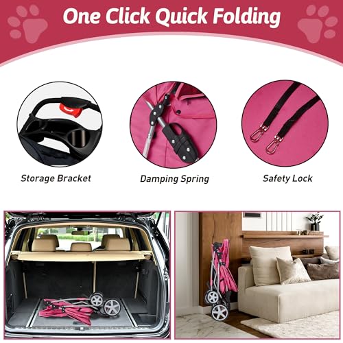 Purple 4 Wheels Folding Pet Stroller with Storage Basket & Breathable Mesh W30779