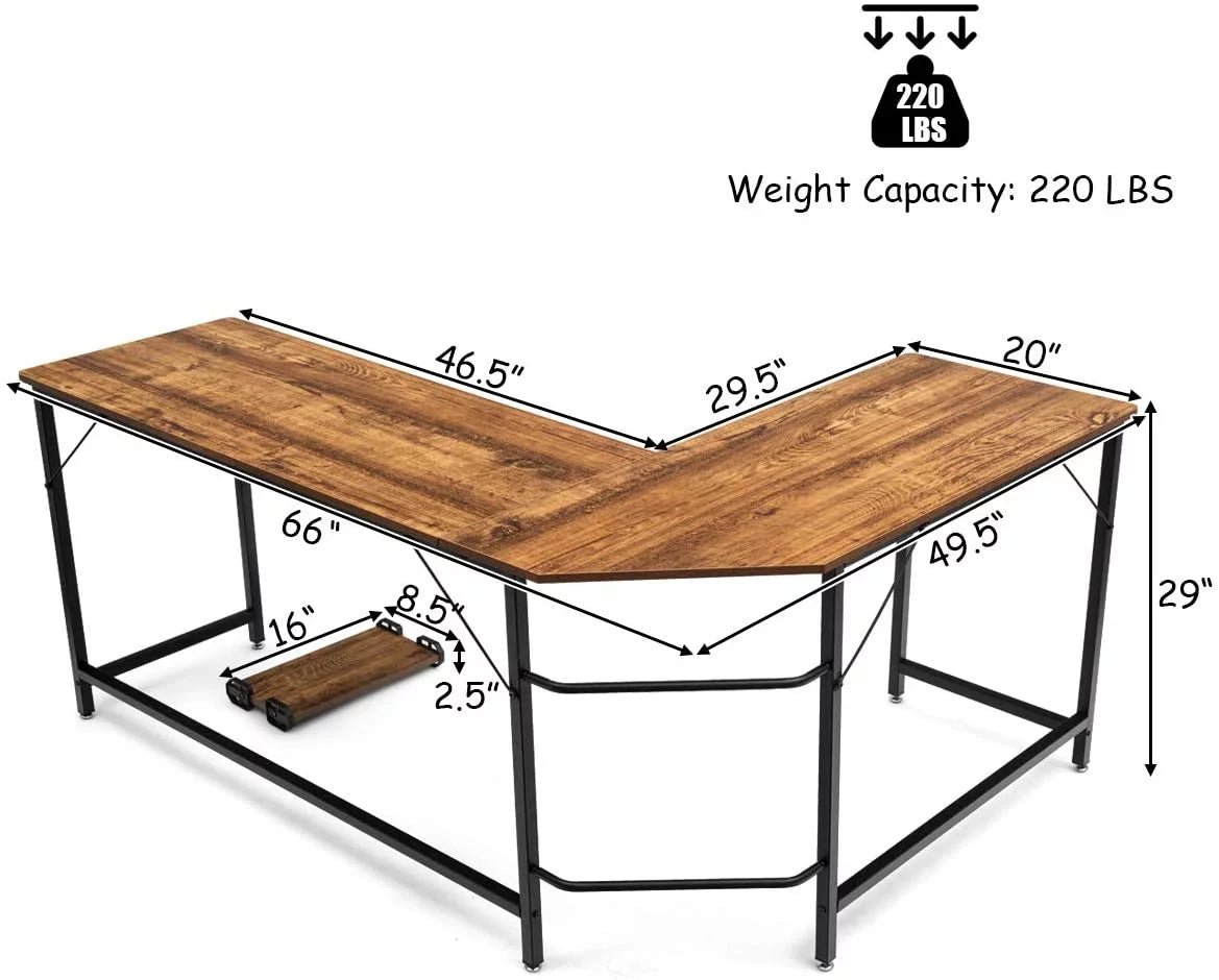 66 Inch L-Shaped Computer Desk with CPU Stand D643575
