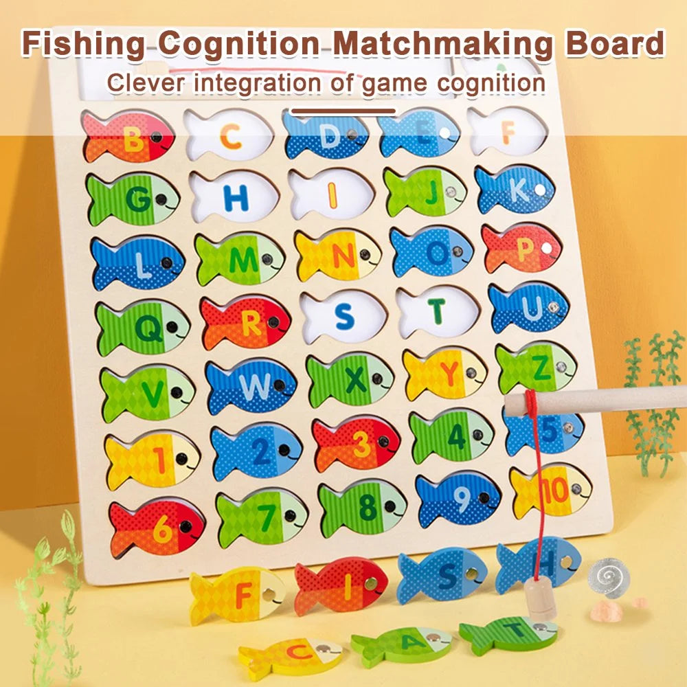 Magnetic Fishing Game for Kids 39 Pcs Wooden with 2 Magnetic Rods B756602