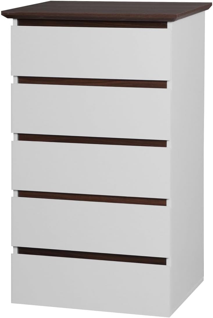 White 5 Drawer Dresser with Wood Color Top E678972