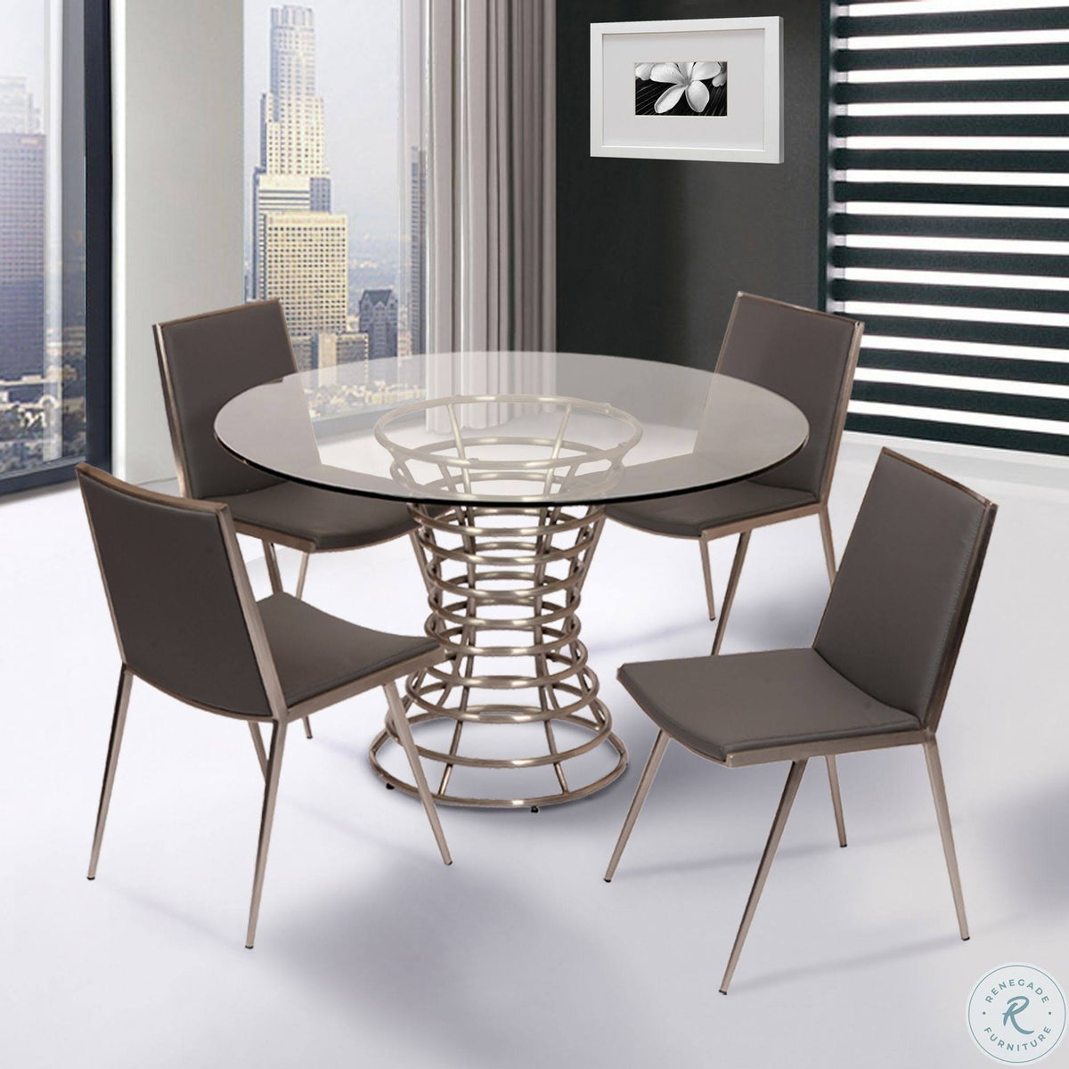 Brushed Stainless Steel Dining Table with Clear Glass T566015