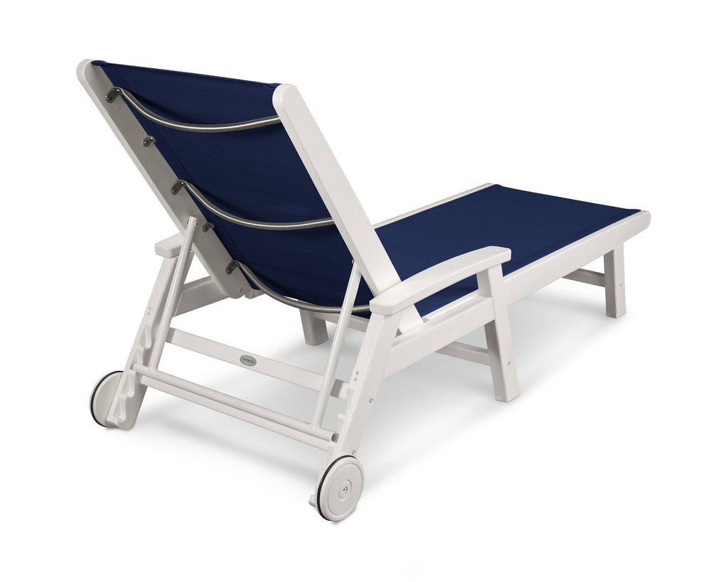 Coastal White and Navy Blue Sling Chaise F76181