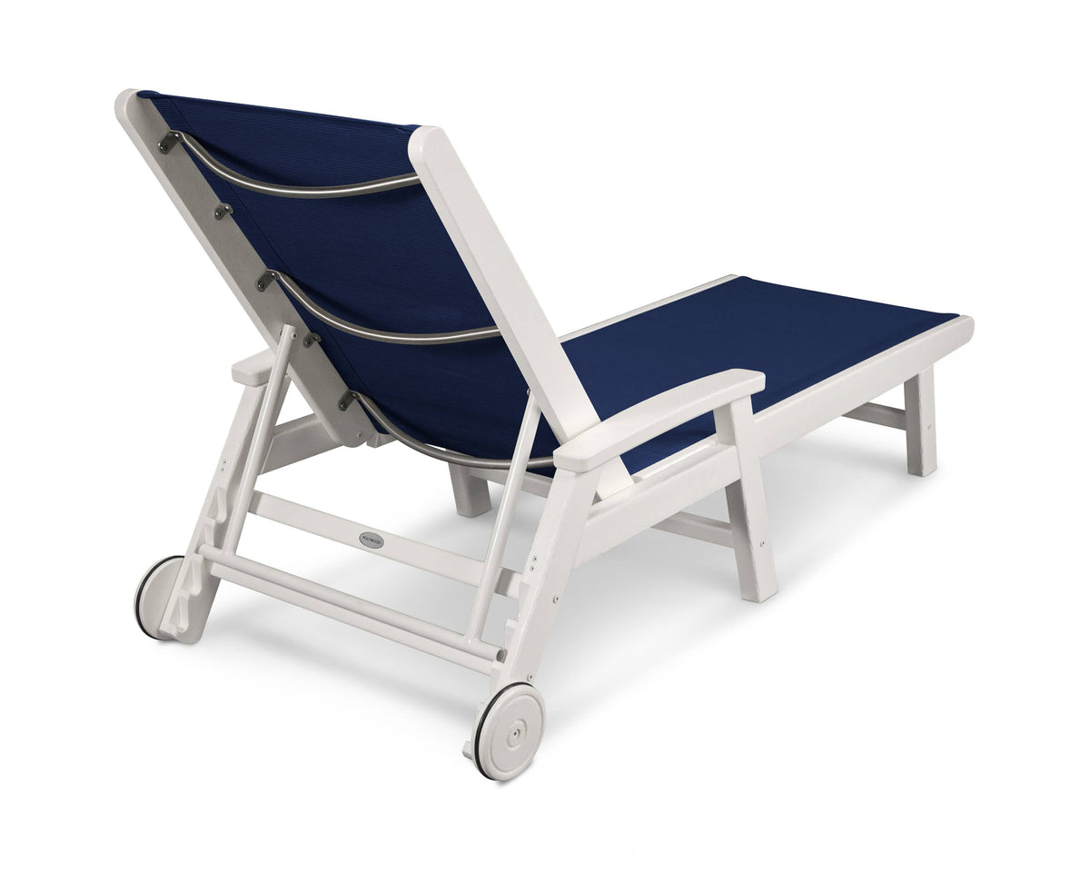 Coastal White and Navy Blue Sling Chaise F76181