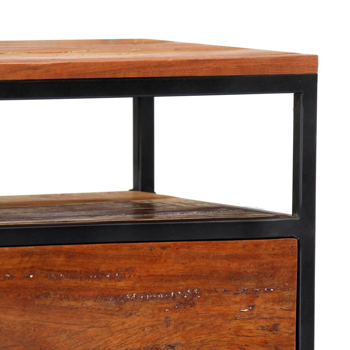 Bedside Cabinet Solid Reclaimed Wood and Steel L9567