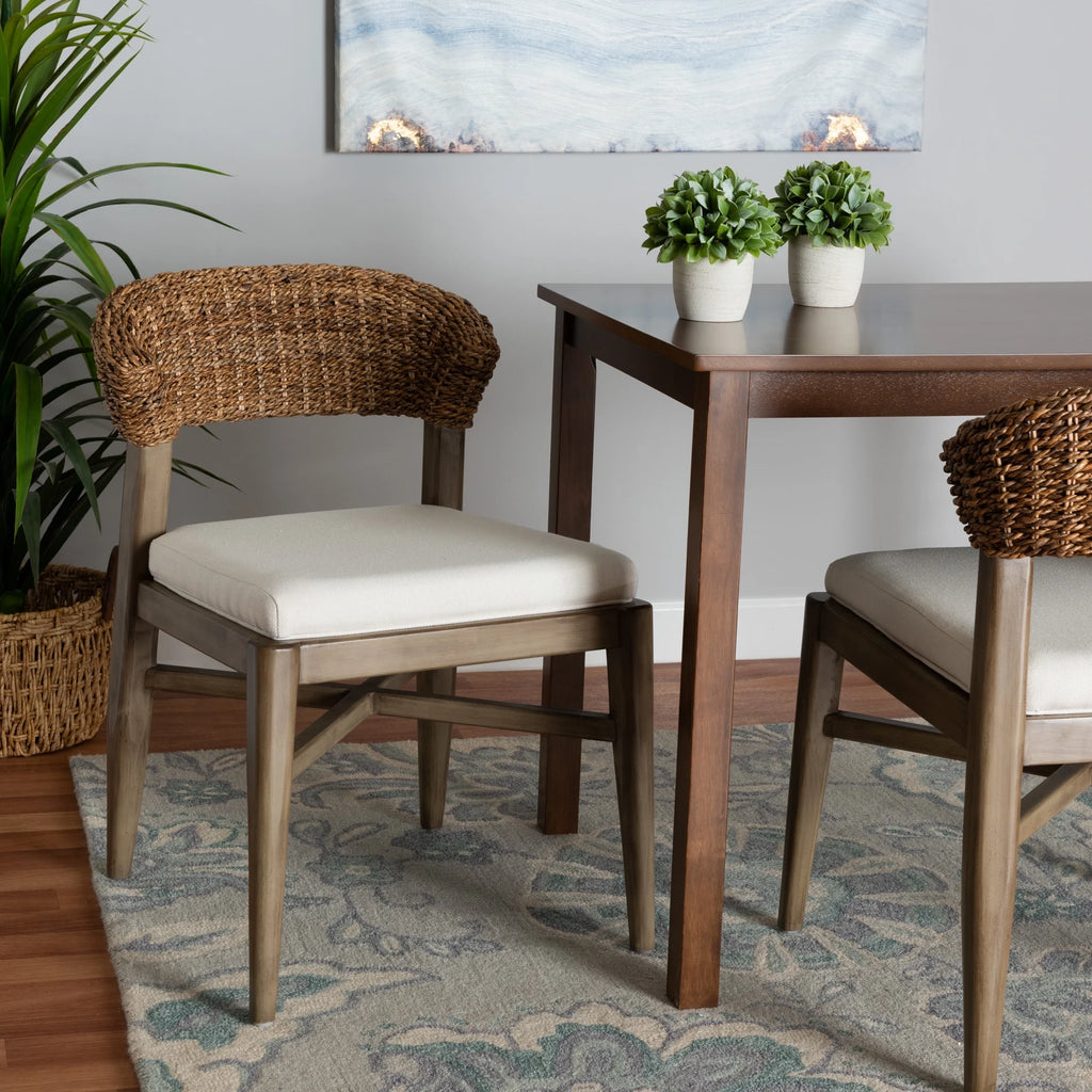 Walnut Brown Mahogany Wood and Rattan Dining Chair E55720