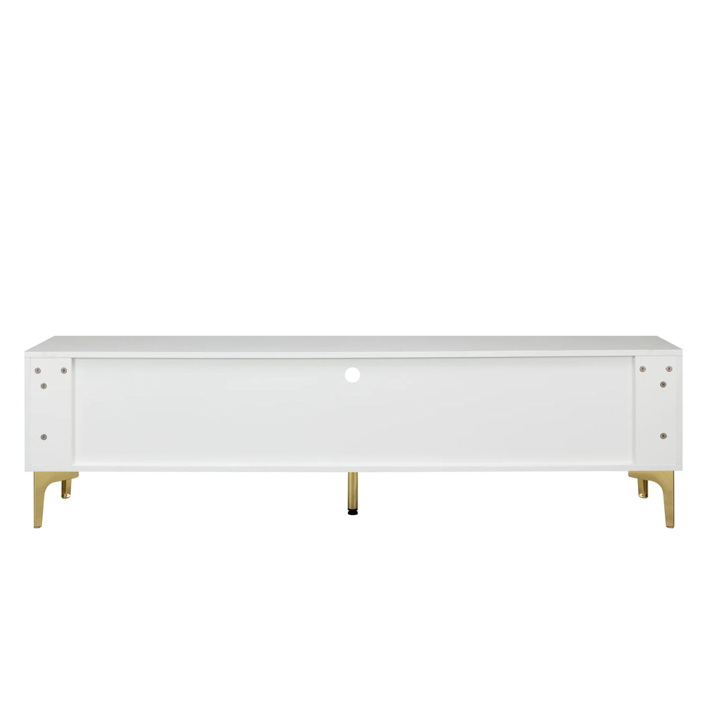 White TV Stand with LED Lights and Gold Metal Legs X316