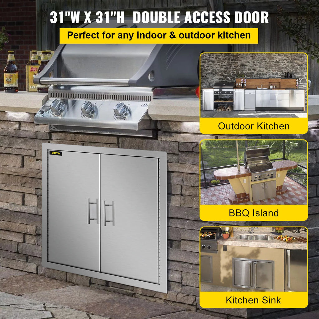 31 inch Stainless Steel BBQ Access Double Door with Paper Towel Holder F238
