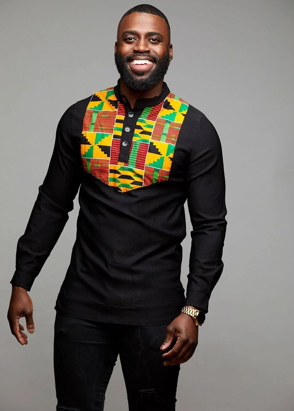 African Print Collared Henley F823622