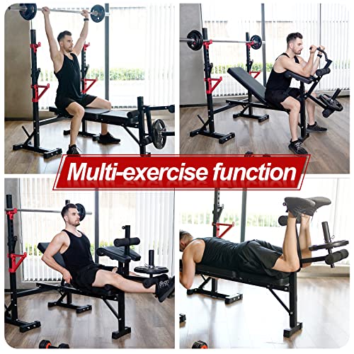 Weight Bench with Squat Rack, Adjustable Bench, Foldable Bench & Barbell Rack Stand, 660Lbs A62377