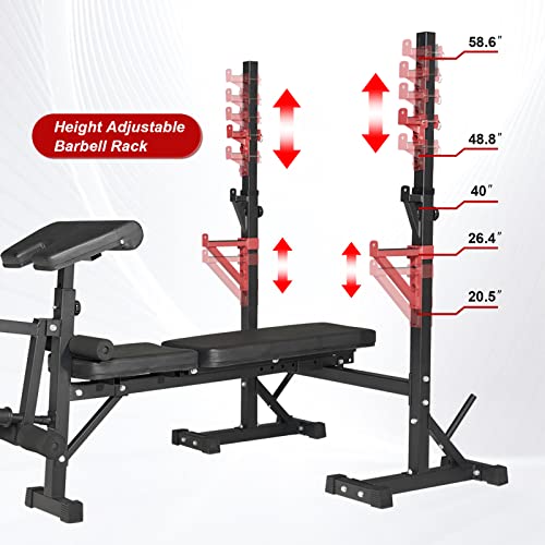 Weight Bench with Squat Rack, Adjustable Bench, Foldable Bench & Barbell Rack Stand, 660Lbs A62377