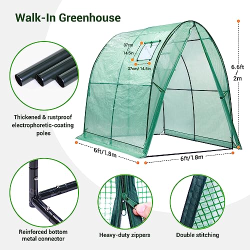 Portable Tunnel Greenhouse with Mesh Windows, 5.9x5.9x6.6 FT M9481
