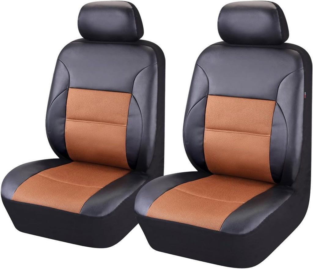 11PCS Leather Car Seat Covers Set Black and Beige N354090